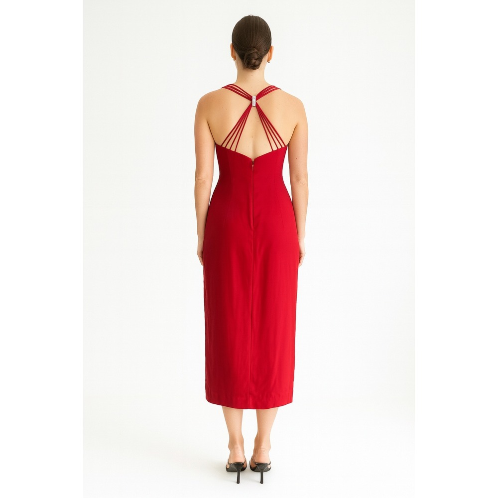 Niki 90s vtg red cross‎ back strappy formal evening gown dress M